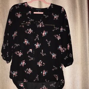 Black floral blouse